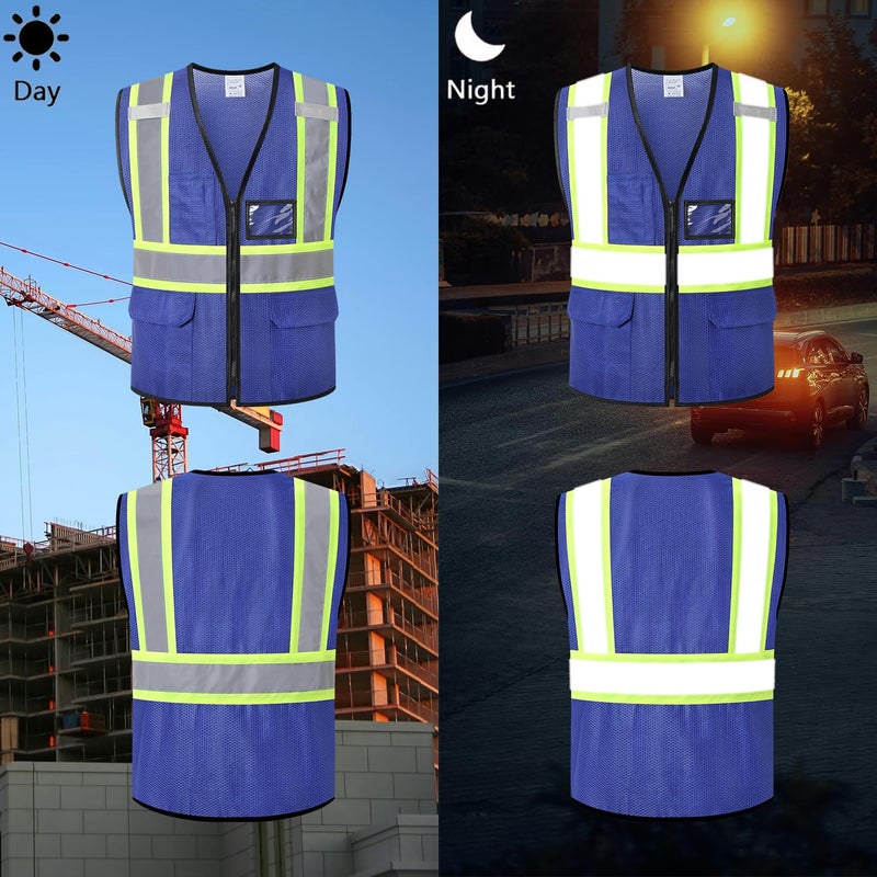 HATAUNKI Reflective Safety Vest for Men Women Hi Vis Vest with Pockets High Visibility Vest Mesh Construction Vests Meets ANSI/ISEA Standards (Blue-33, XX-Large) - Image 5